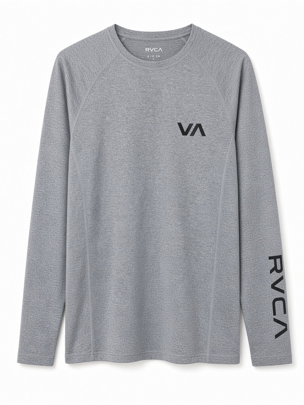 RVCA Mens S Gray Heather Long Sleeve Rashguard VA Logo UV Protection Thumbhole